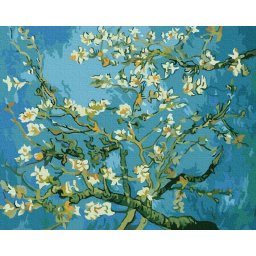 Set pictura pe numere, cu sasiu, Ramuri de migdal inflorit - van Gogh, 40x50 cm