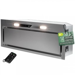 Hota incorporabila Turbionaire Thea 75 RC, Motor 800 mc/h, Clasa A+, Motor brushless, Control prin Gesturi si Touch, Telecomanda, Iluminare LED 4000K, Aspiratie perimetrala, 3 viteze + Boost, Filtru Aluminiu in 5 straturi
