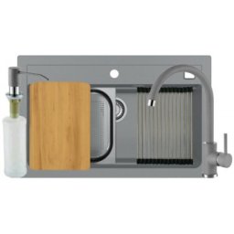 Pachet bucatarie chiuveta si baterie Alveus Atrox 40 si baterie Jana Gri ( Accesorii incluse)