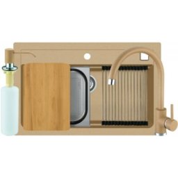 Pachet bucatarie chiuveta si baterie Alveus Atrox 40 si baterie Jana Bej ( Accesorii incluse)