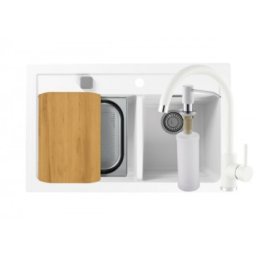 Set bucatarie chiuveta Alveus Atrox 50 si baterie Jana ARTIC alb ( accesorii incluse )