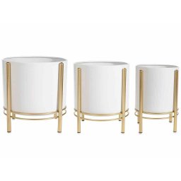 Set 3 ghivece flori metal alb auriu 28x30 cm, 24x28.5 cm, 19x27.5 cm