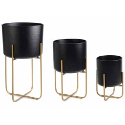 Set 3 ghivece flori metal negru auriu 30x54.5 cm, 24x42.5 cm, 19x31 cm