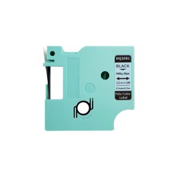 Etichete din plastic compatibile DYMO LabelManager 12 mm negru pe bleu pastel pentru hobby, organizare creativa si proiecte creative, compatibile si cu imprimanta AIMO D1600 MQ3DB1