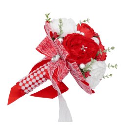 Buchet mireasa/nasa cu flori de matase, alb&rosu Mare - ILIF302005