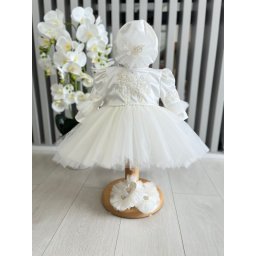 Rochita fetite cu tulle cu balerini si turban - alb