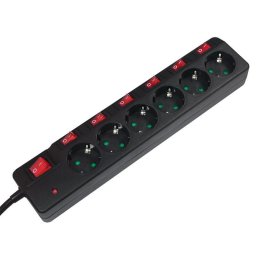 Prelungitor PRELUNGITOR LOGILINK 6 x prize Schuko, 1.5m, 16A, cu intrerupator pe fiecare priza, black, "LPS233