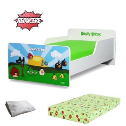 Pat Start Angry Birds 2-12 ani + saltea 160x80x12 cm + husa impermeabila