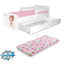 Pat copii Balerina P2 2-8 ani cu saltea cadou, sertar si 2 protectii laterale detasabile