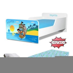 Pat Start Pirati 2-8 ani + saltea 140x70x12 cm + husa impermeabila