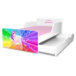 Pat copii Rainbow Unicorn 2-12 ani cu sertar