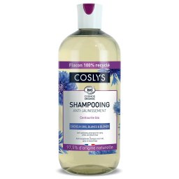 Sampon BIO anti-ingalbenire par alb, gri sau blond, cu extract de albastrele Coslys