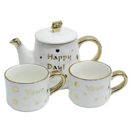 Set Tea For Two HAPPY DAY, Ceainic si 2 cesti portelan, 500 ml