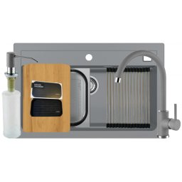 Set chiuveta granit Alveus Atrox 40 G81, baterie Kati G81 + dozator, tocator, sita,all round, organizator, 3010011, 79 cm, Gri