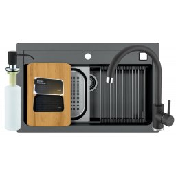 Set chiuveta granit Alveus Atrox 40 G91, baterie Kati G91 + dozator, tocator, sita,all round, organizator, 3010012, 79 cm, Negru