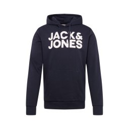 JACK & JONES Bluză de molton bleumarin / alb