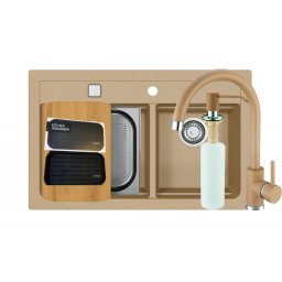 Set chiuveta granit Alveus Atrox 50 G55, baterie Kati G55 + dozator, tocator, sita,all round, organizator, 3010014, reversibila, 79 cm, Bej