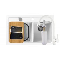 Set chiuveta granit Alveus Atrox 50 G11, baterie Kati G11 + dozator, tocator, sita,all round, organizator, 3010013, reversibila, 79 cm, Alb