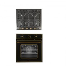 Cuptor Pachet Incorporabil Cuptor Electric Si Plita Gaz Studio Casa Toscana Black Rustic, Clasa A, Gratare Fonta, Negru