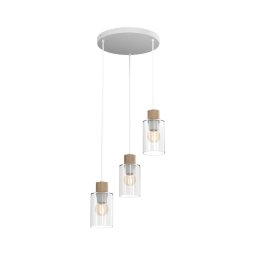 Lustră pe cablu MADERA 3xE27/60W/230V albă/lemn