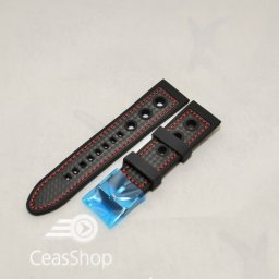 Curea silicon sport GRAND PRIX neagra cusaturi rosii 22mm - 38136