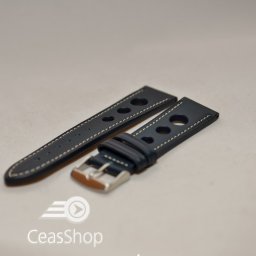 Curea piele GRAND PRIX albastra cusaturi albe 22mm - 37004