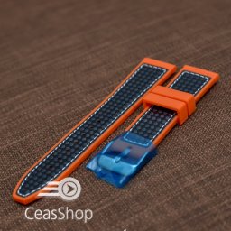 Curea silicon sport fibra carbon portocalie cu cusaturi albe 20mm - 38121