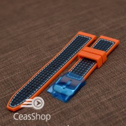 Curea silicon sport fibra carbon portocalie cu cusaturi albe 22mm - 38124