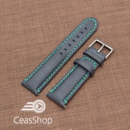 Curea piele neagra Mustang mata,captusita, cusatura verde 22mm - 40473