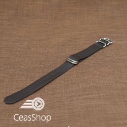 Curea NATO piele neagra 22mm catarame groase satinate- 40059