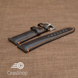 Curea piele vitel model crocodil cusaturi portocalii 18mm- 38180