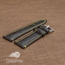 Curea piele vitel model crocodil cusaturi galbene 18mm- 38182