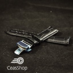 Curea piele vitel captusita deployant cu arc neagra 20 mm - 35928