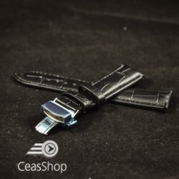 Curea piele vitel captusita deployant cu arc neagra 18 mm - 35927