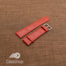 Curea piele vitel plata model crocodil Elegance rosie 18mm - 34496
