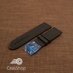 Curea silicon neagra cu cusaturi galbene 26mm - 38251