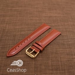 Curea piele vitel maro deschis lucioasa cu catarama aurie 20mm - 20423