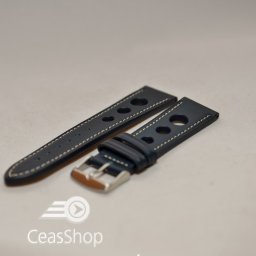 Curea piele GRAND PRIX albastra cusaturi albe 20mm - 37003