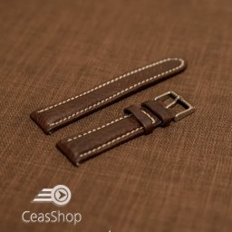 Curea piele MILANO maro, captusita, cusaturi albe 20mm - 33585