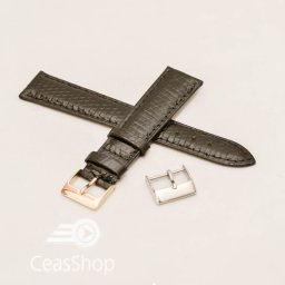 Curea piele de soparla captusita cu finisaj lacuit neagra 22mm - 33647