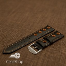 Curea piele GRAND PRIX captusită pe jumătate neagra cusaturi portocalii 24mm - 42208