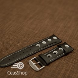 Curea piele GRAND PRIX captusită pe jumătate neagra cusaturi albe 24mm - 42199