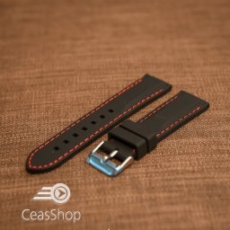 Curea silicon neagră cusături rosii 26mm - 42287