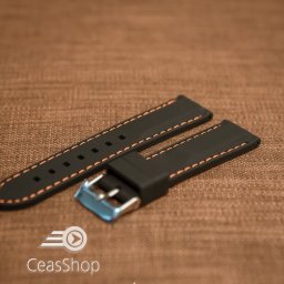 Curea silicon neagră cusături portocalii 18mm - 42295
