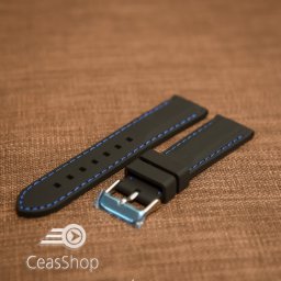Curea silicon neagră cusături albastre 24mm - 42304