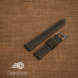 Curea silicon model crocodil neagră cusătură portocalie 20mm - 45896