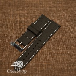 Curea silicon model crocodil neagră cusătură albă 22mm - 45905