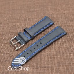 Curea piele neagra Mustang mata,captusita, cusatura albastra 20mm - 40474