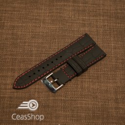 Curea silicon model crocodil neagră cusătură roșie 24mm - 45902