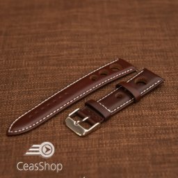 Curea piele lină, căptușită GRAND PRIX maro inchis cusaturi albe 22mm - 46322